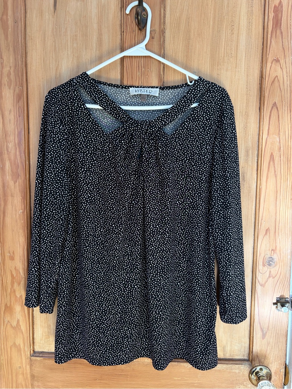 Kasper Black and White Polka Dot Long-Sleeve Blouse